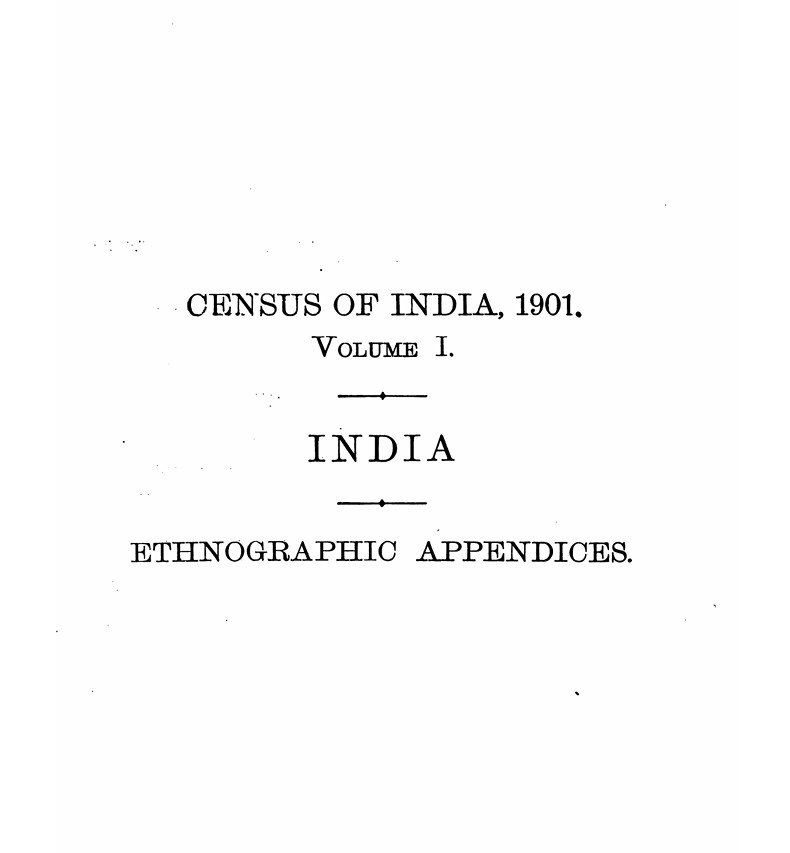 भारत की जनगणना, 1901 खंड-1